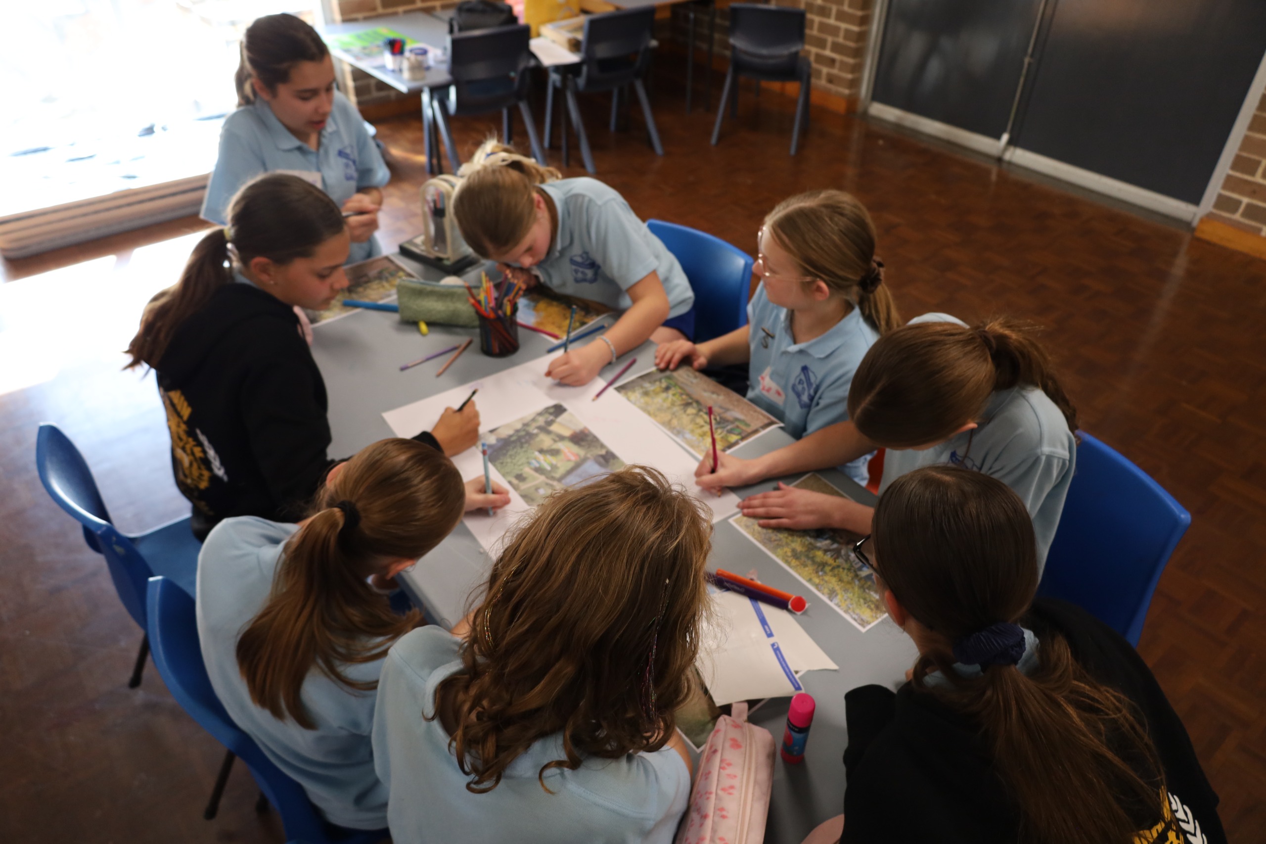 Students working on paper