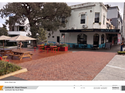 Street view looking at cafe